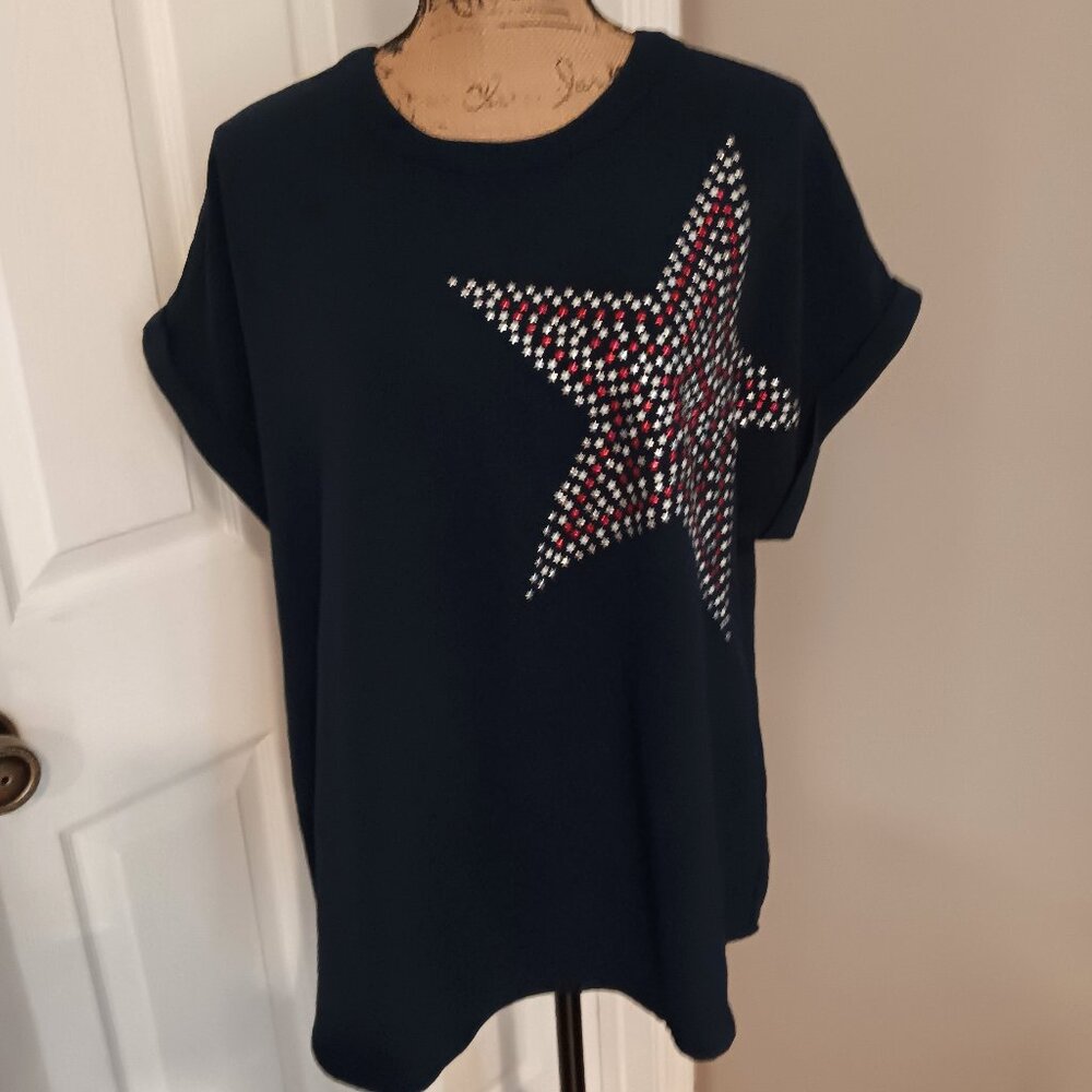 Ava and Grace Dark Navy Blue with Studded Star on Front Size 1X NWT